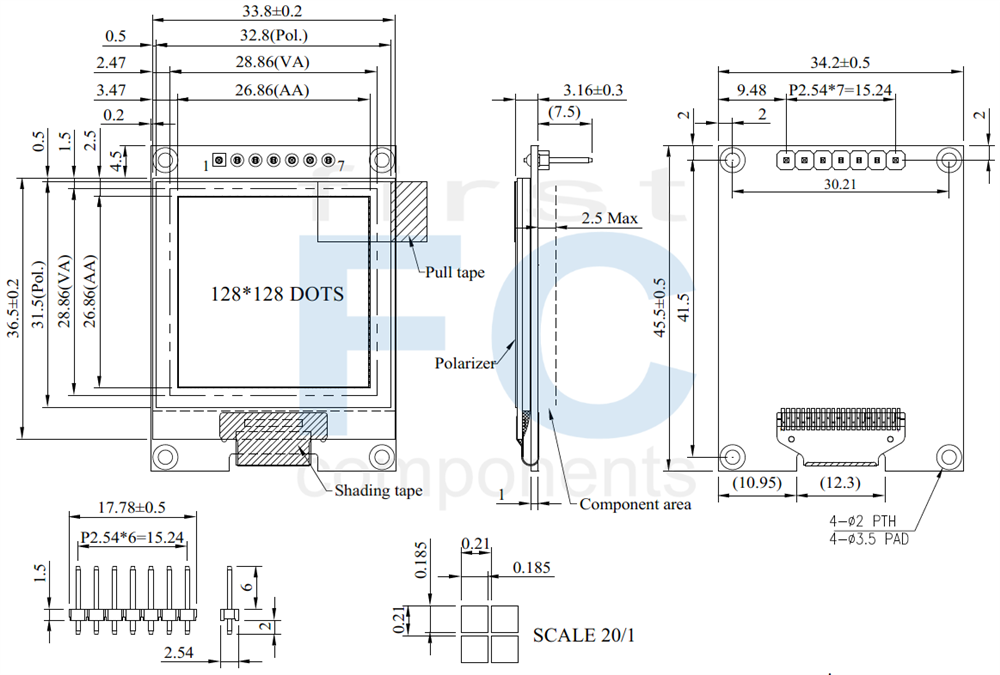 OLED 1.5 inch,1.5 OLED Display, 1.5 inch OLED Display, 1.5 inch OLED Module - WEA128128A