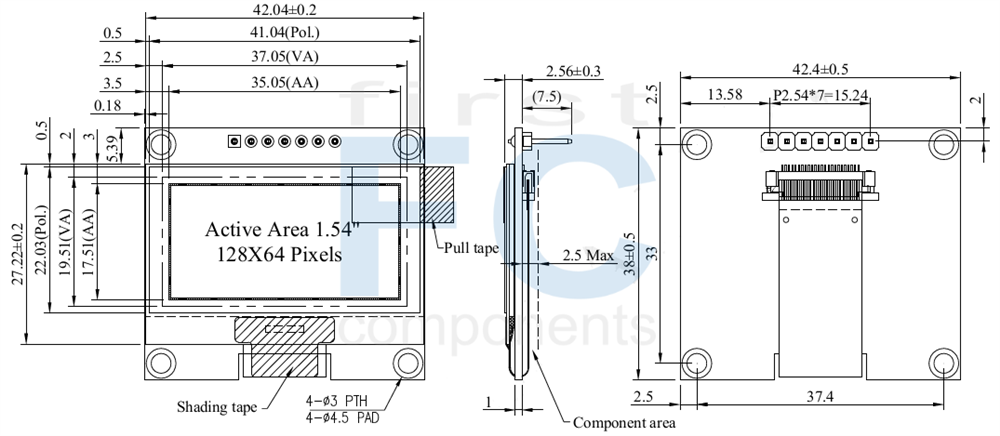 1.54 inch 128x64 COG OLED Graphic with PCB - WEA012864A