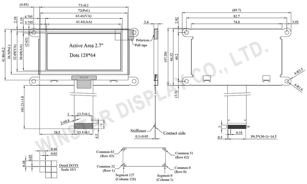 2.7", 128x64 COG OLED Display - Winstar Display