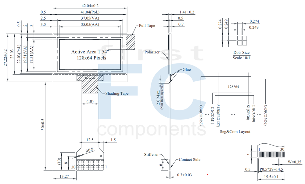 128x64 Graphic 2.42-inch COG OLED Display Module - WEO012864AL