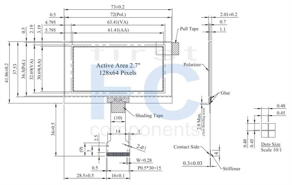 128x64 Graphic 2.7-inch COG OLED Display Module - WEO012864AM