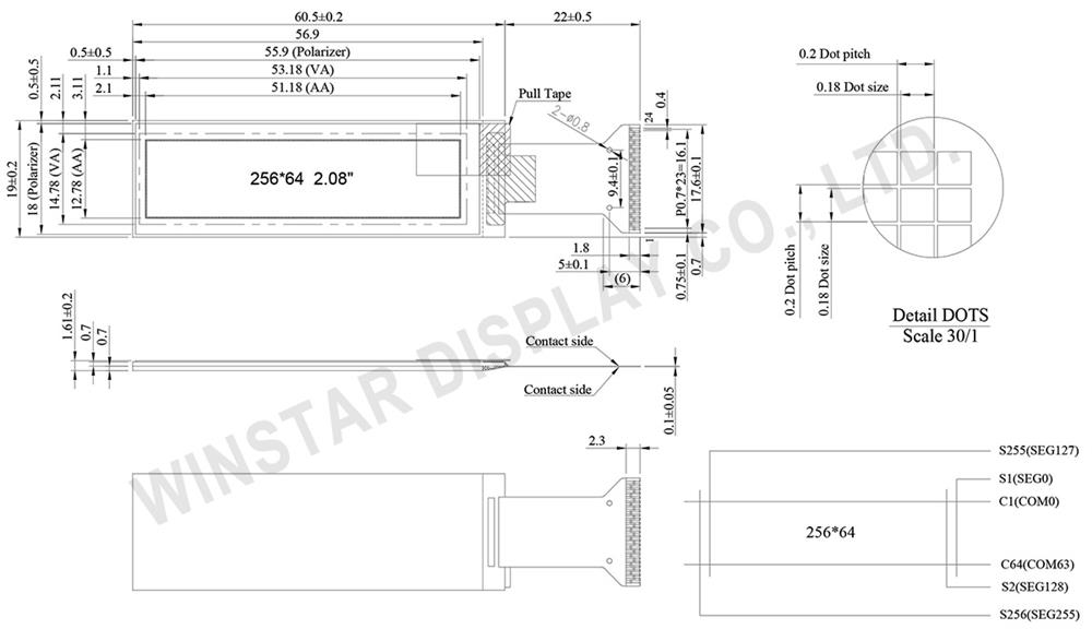2.08 OLED Display Module 256x64 (Hotbar FPC) - WEO025664A-Hotbar - Winstar