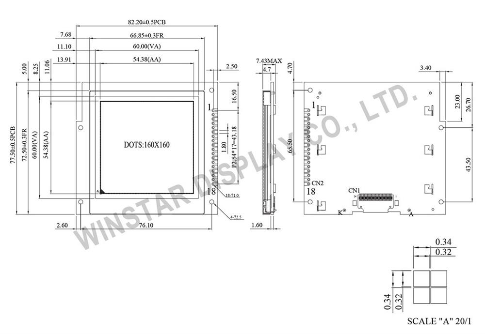 Winstar WO160160B Chip-on-Glass LCD Module 160x160
