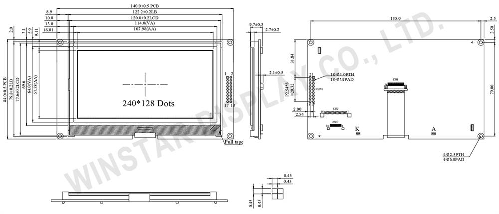 Chip on Glass  LCD Module 240x128 with PCB - WO240128B2