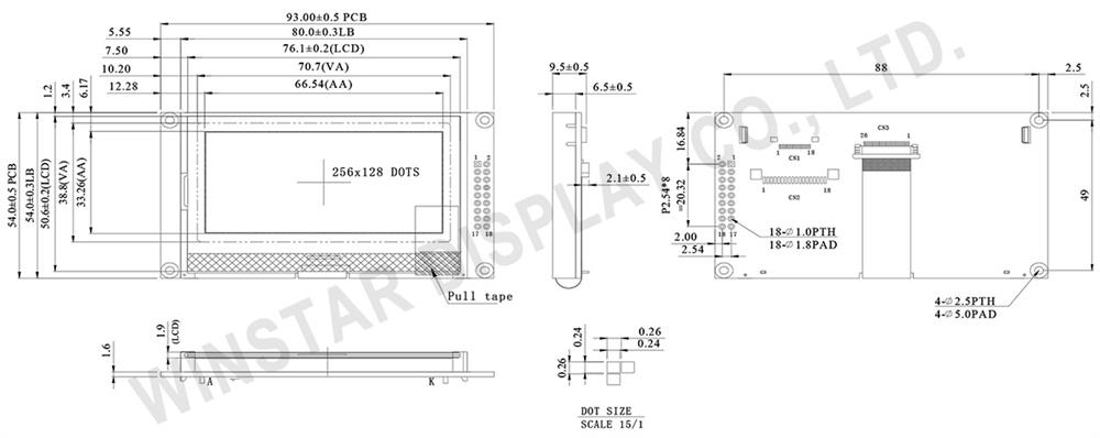 Chip on Glass LCD Modules 256x128 - WO256128A2