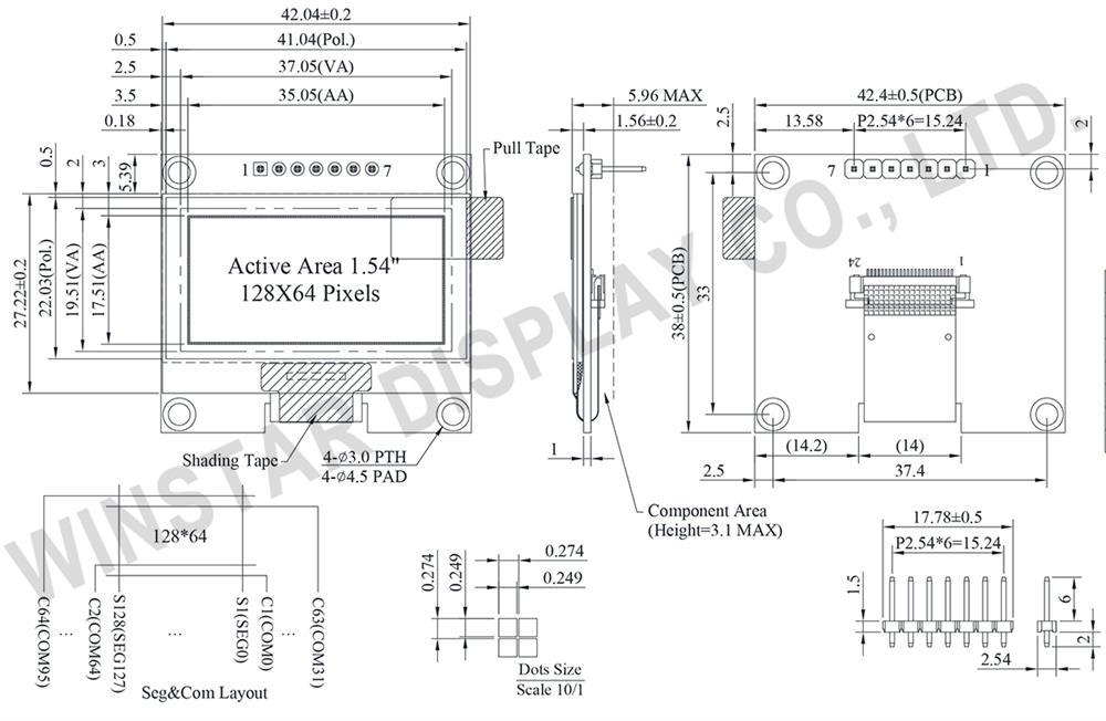 1.54 inch Graphic OLED Display 128x64 Modules - WEA012864AA