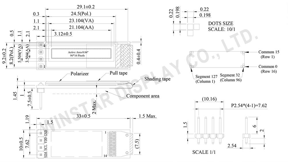 0.84 OLED Display (COG PCB) - WEA009616A - Winstar
