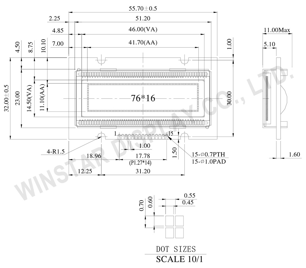 1.7" OLED, OLED Small Display, OLED 76x16 - WEG007616A 