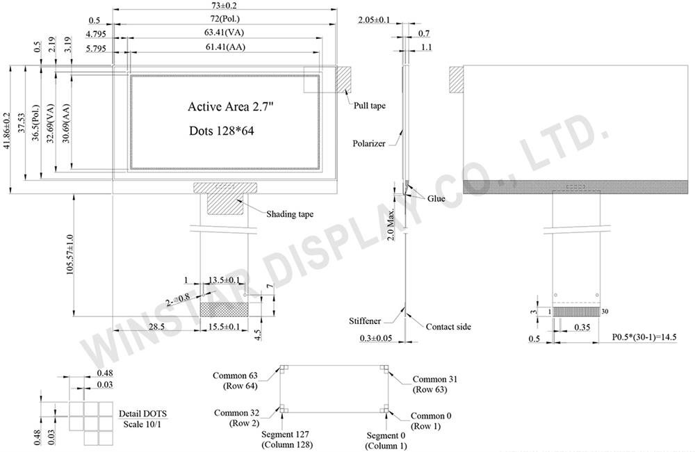 Winstar Display - 2.7", 128x64, Monochrome Graphic OLED Display