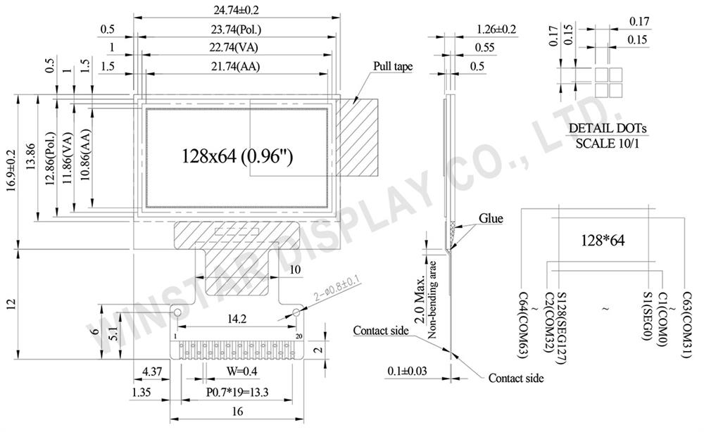 SSD1315 OLED, 0.96 inch 128x64 SSD1315 OLED Display Module - WEO012864V