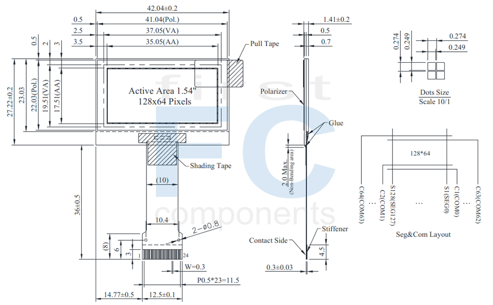 128x64 OLED Display, 128x64 OLED LCD, OLED Module 128x64, OLED Display 128x64 (SH1106) - WEO012864AH