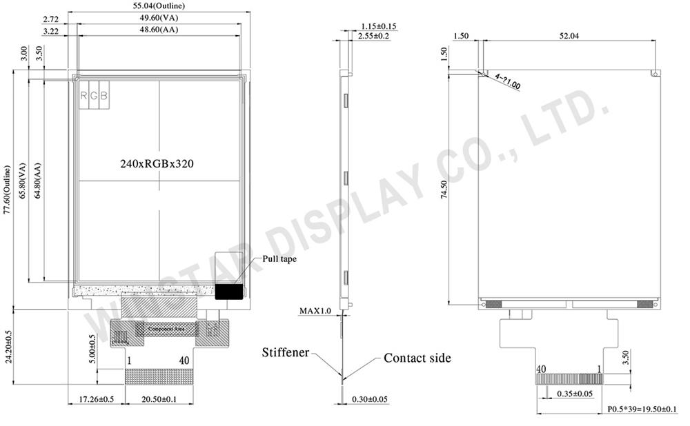 3.2 inch High Brightness 240x320 TFT Module - WF32DSLAJDNN0