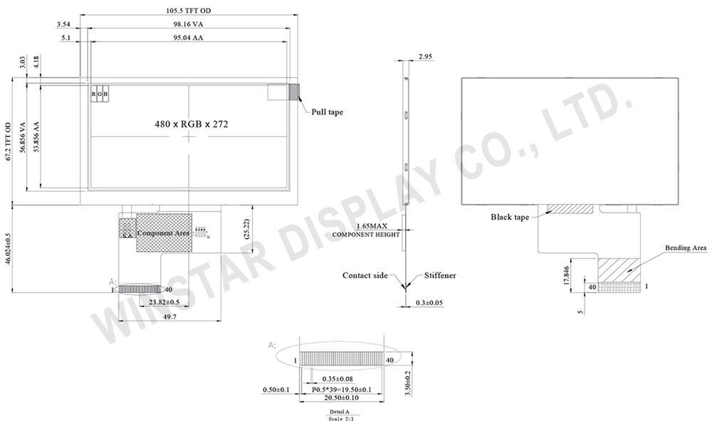 4.3" IPS Sunlight Readable Display TFT 480x272 - WF43WSWAEDNN0