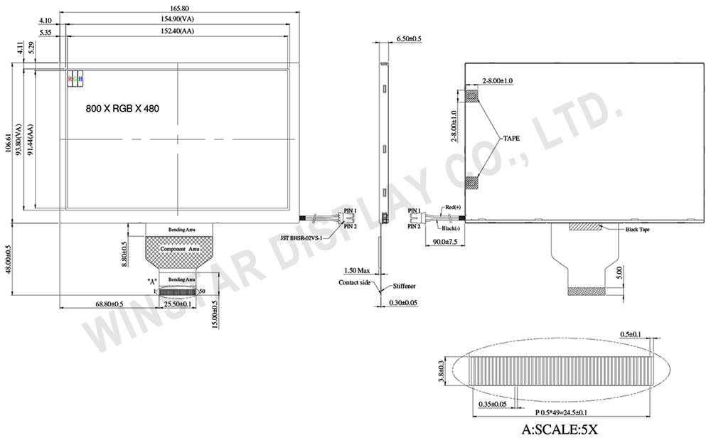 7 inch 800x480 Wide Temperature IPS TFT LCD Panel - WF70A9TWAGDNN0