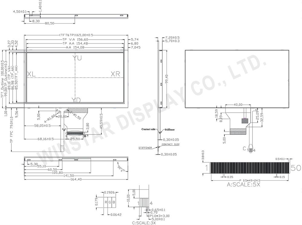 7 TFT Touch Screen LCD Display, Touch Screen Module, Touch Screen Display Module - WF70GTIAGDNT0