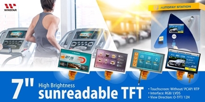 TFT 7'' 1024x600, LVDS, IPS, HB 1100cd/m², opzione TP